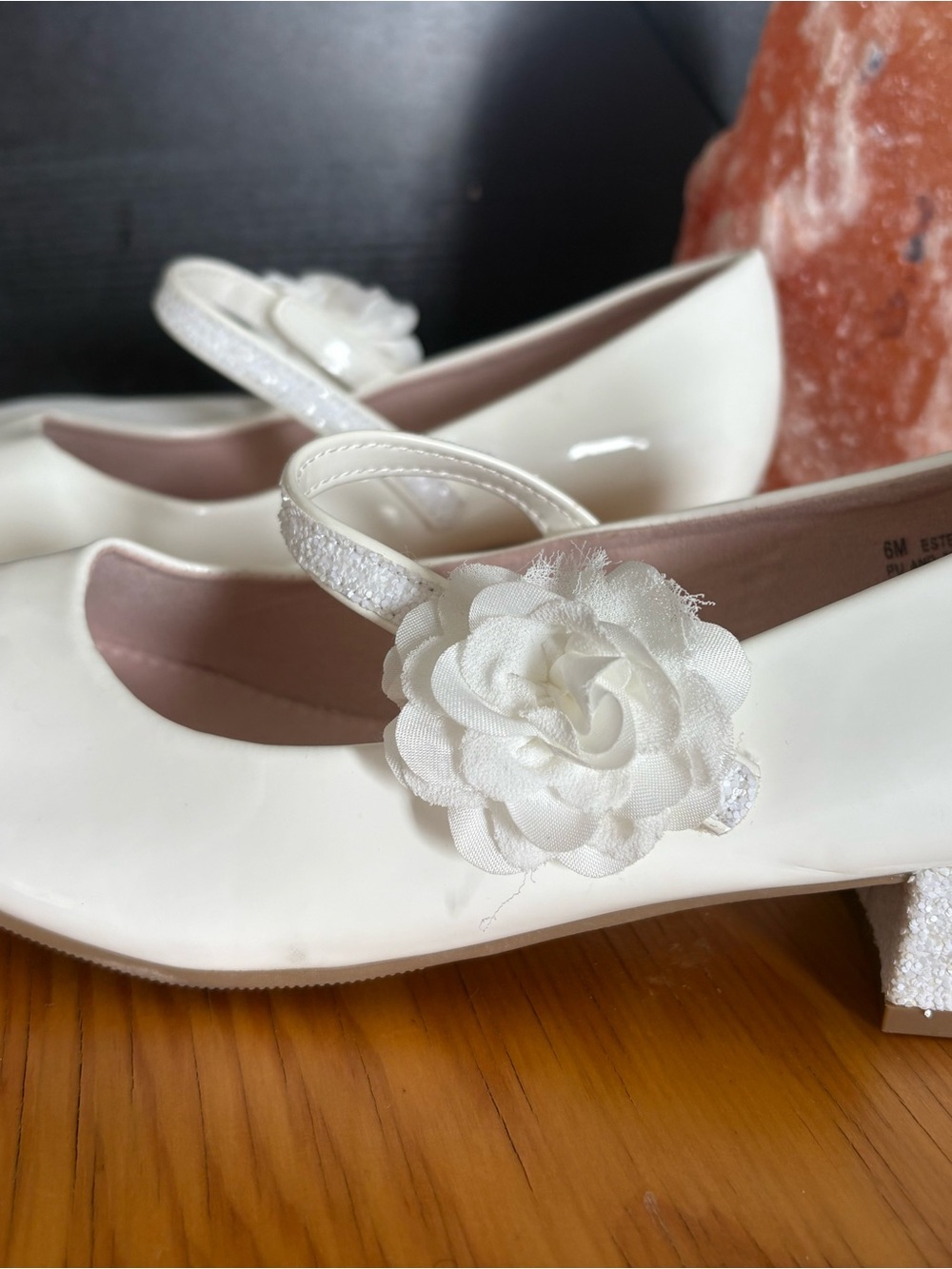 Bridal Pumps with Flower Accent & Glitter Heel